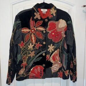 Beautiful artsy Mixed media boho wearable art jacket blazer Sandy Starkman Sz L